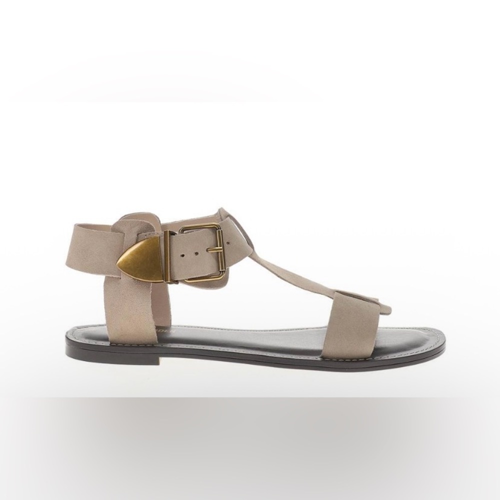 Steve Madden: Women's Brazinn Taupe T-Strap Buckle Sandals